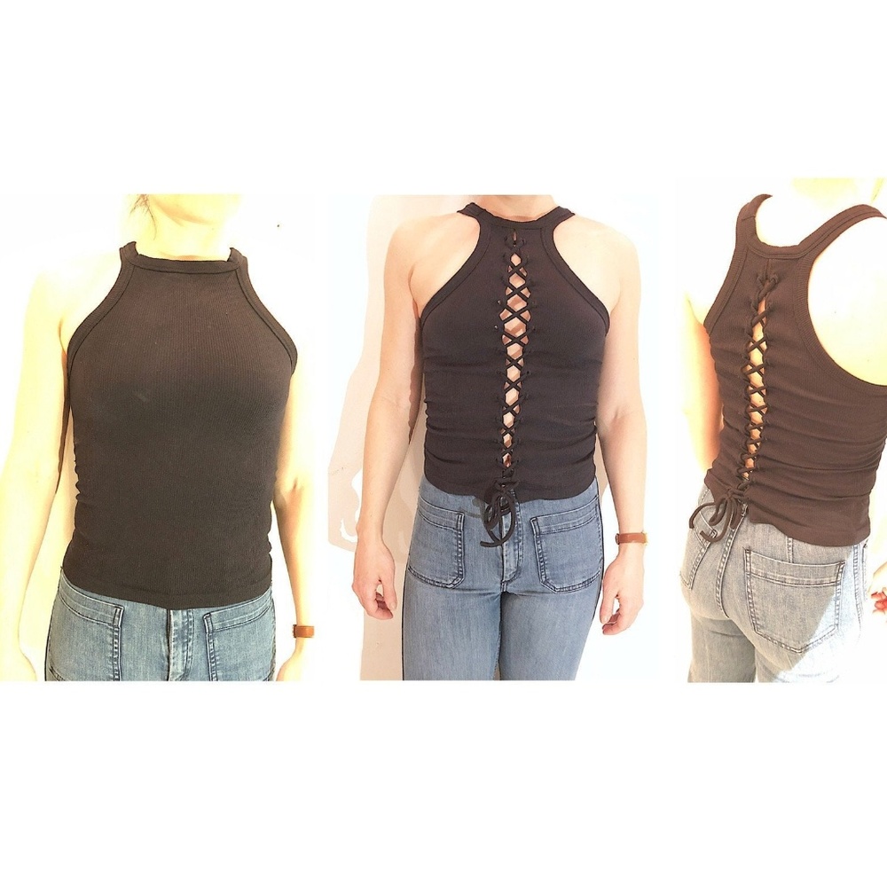 Reversible Racerback Black Lace-up Tank Top